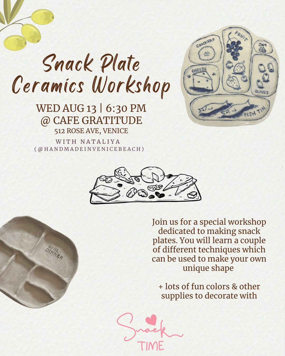 August 13 | π«π§ Snack Plate Ceramics Workshop @ Cafe Gratitude Venice