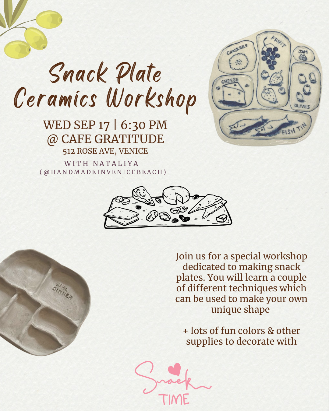 September 17 | ๐ซ๐ง Snack Plate Ceramics Workshop @ Cafe Gratitude Venice