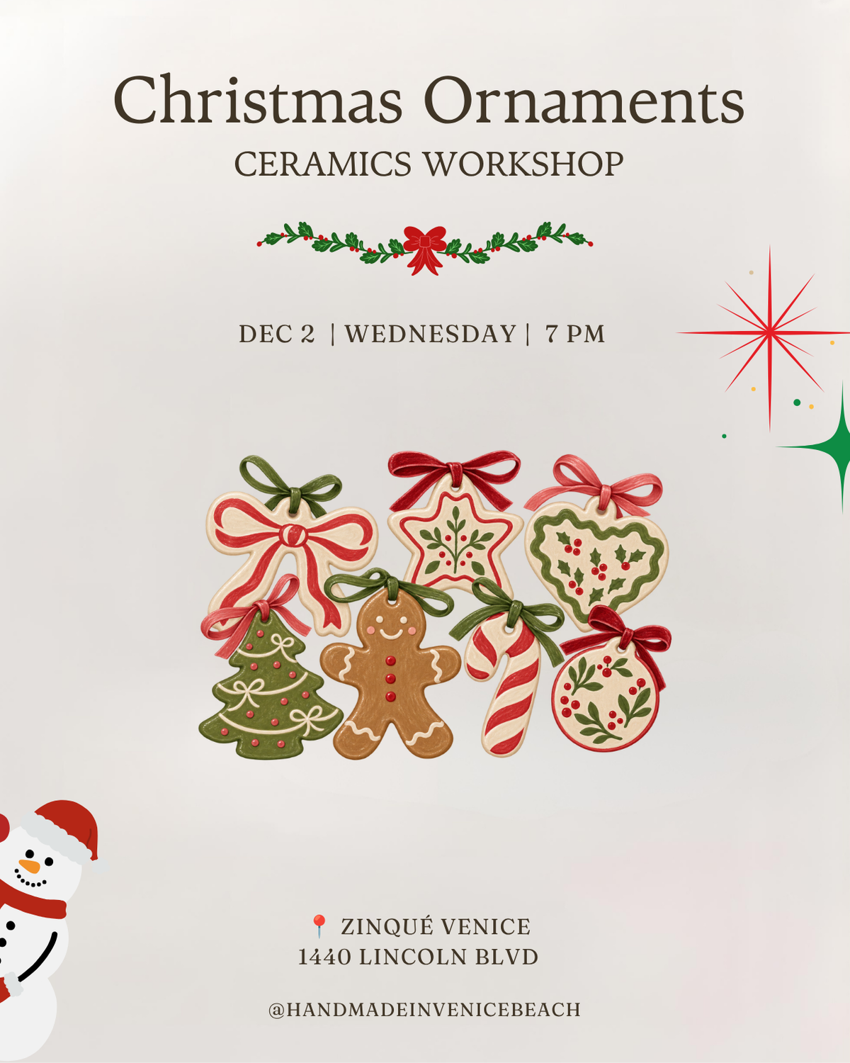December 2 | Ceramic Ornaments 🎄 Workshop @ Zinqué Venice