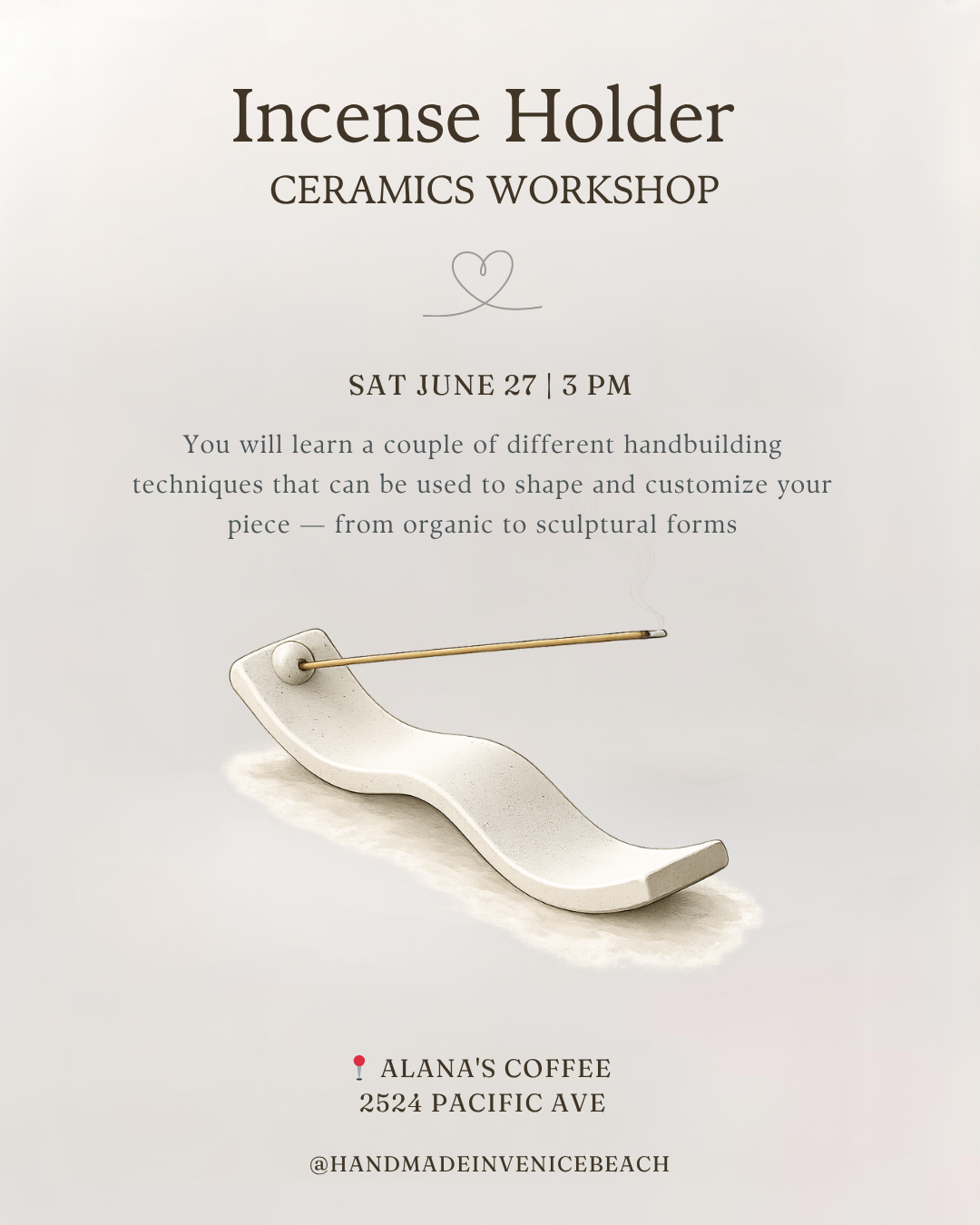 June 27 | Incense Holders Ceramics Workshop @ Alana's Coffee