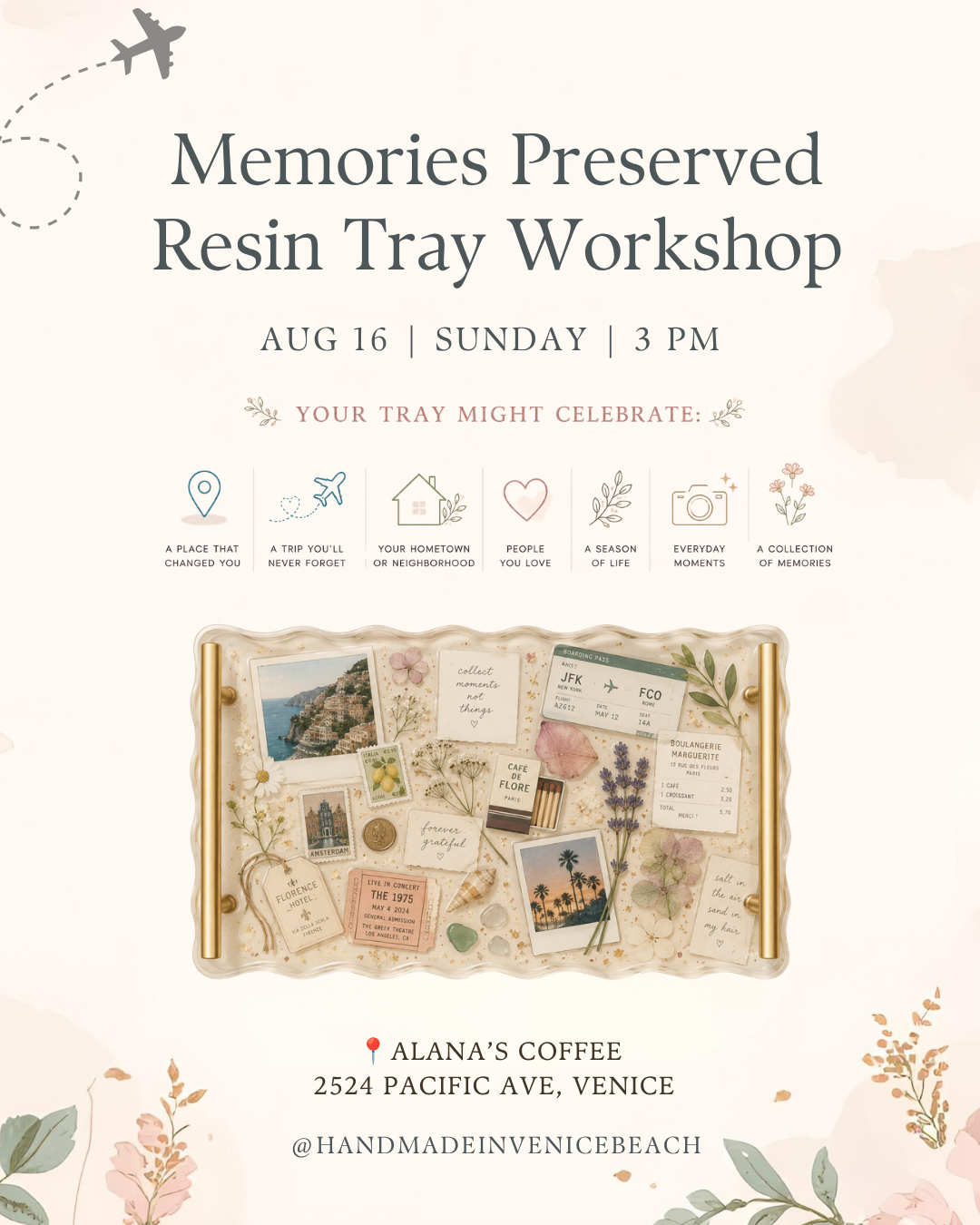 August 16 | ✈️🏡  Places/Memories Preserved Tray Workshop @ Alana's Coffee